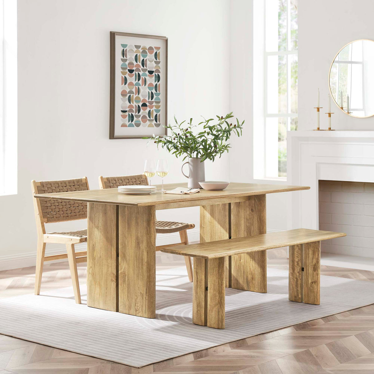 Amistad 72" Wood Dining Table and Bench Set in Oak