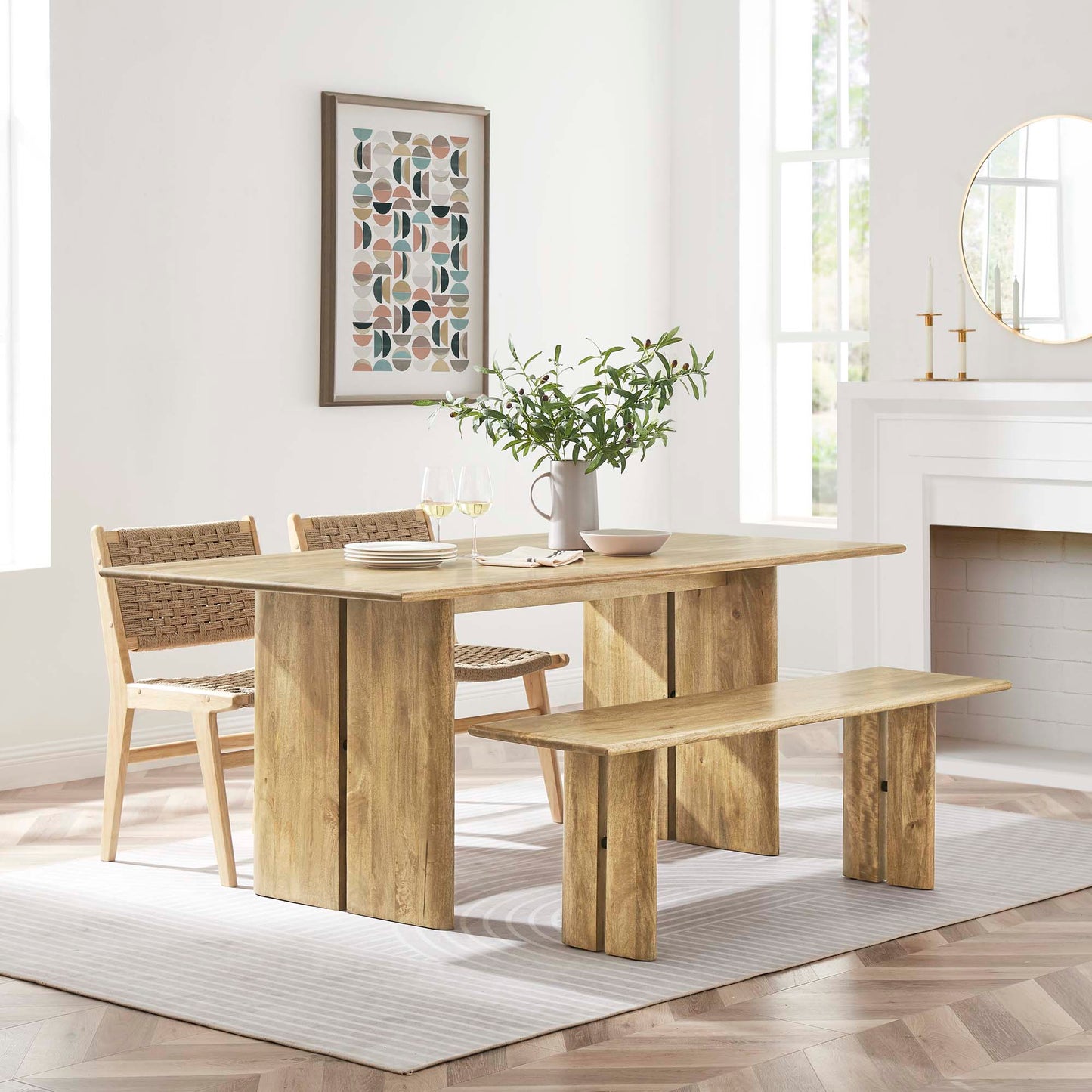 Amistad 72" Wood Dining Table and Bench Set by Furniture For America