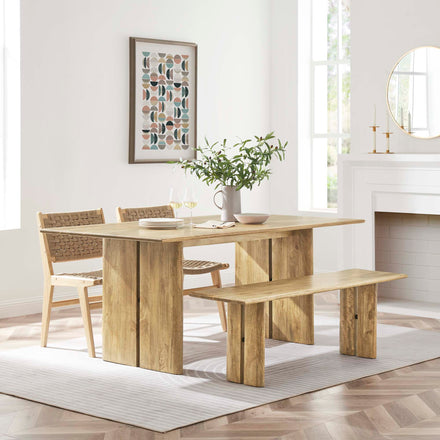 Amistad 72" Wood Dining Table and Bench Set in Oak