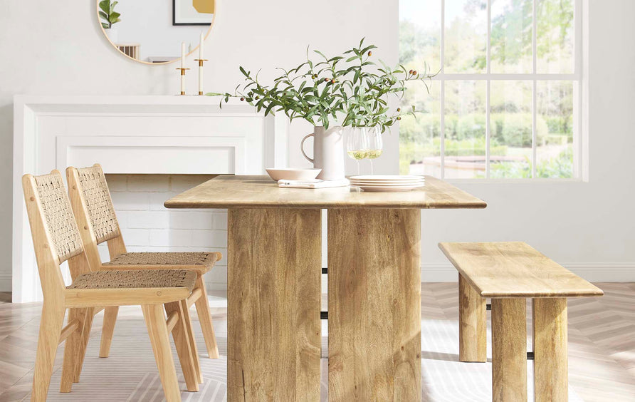 Ember 72" Wood Dining Table and Bench Set in Oak