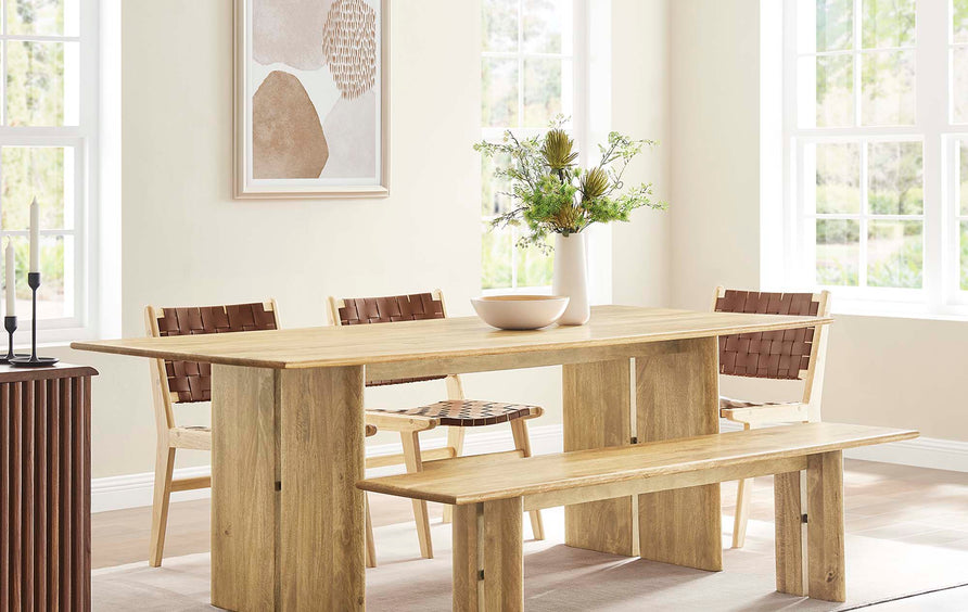 Ember 86" Wood Dining Table and Bench Set in Oak