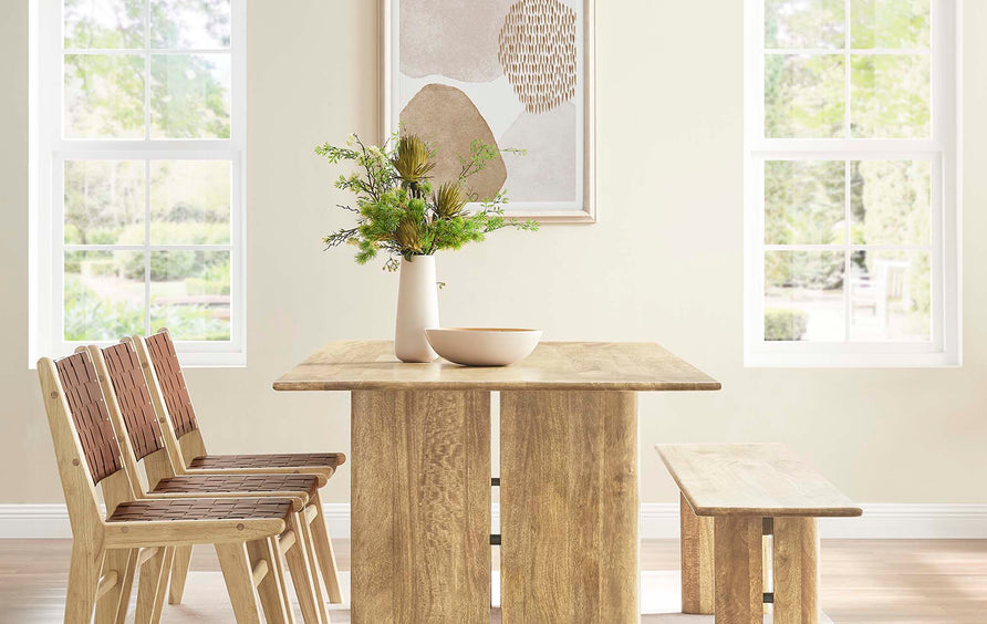 Ember 86" Wood Dining Table and Bench Set in Oak