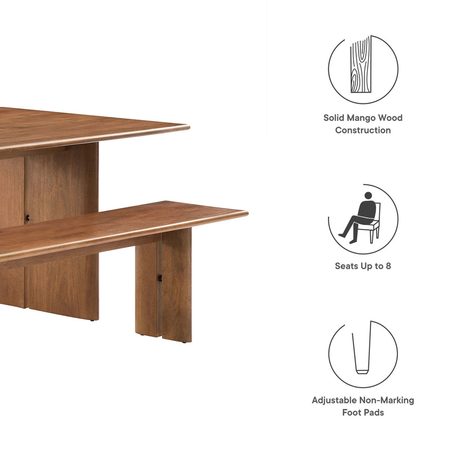 Ember 86" Wood Dining Table and Bench Set in Walnut