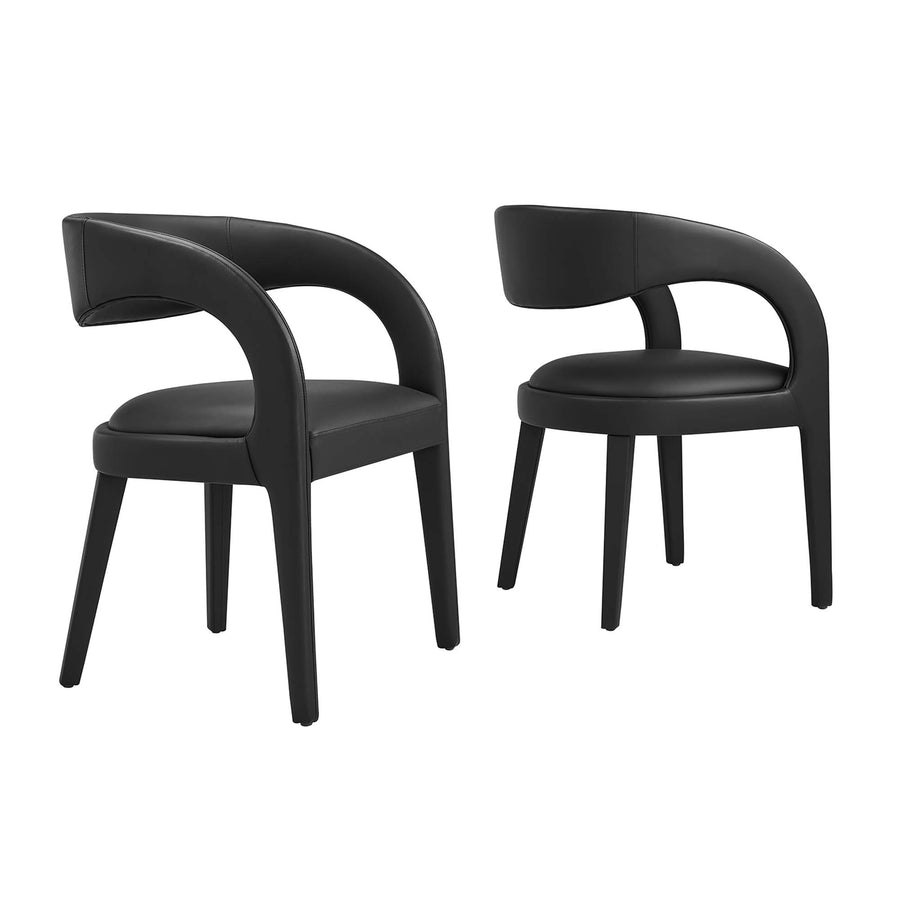 Iris Vegan Leather Dining Chair Set of 2 in Black Vinyl