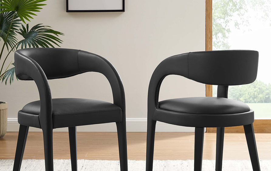 Iris Vegan Leather Dining Chair Set of 2 in Black Vinyl