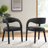 Iris Vegan Leather Dining Chair Set of 2 in Black Vinyl