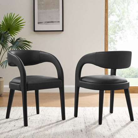 Pinnacle Vegan Leather Dining Chair Set of 2 in Black Vinyl