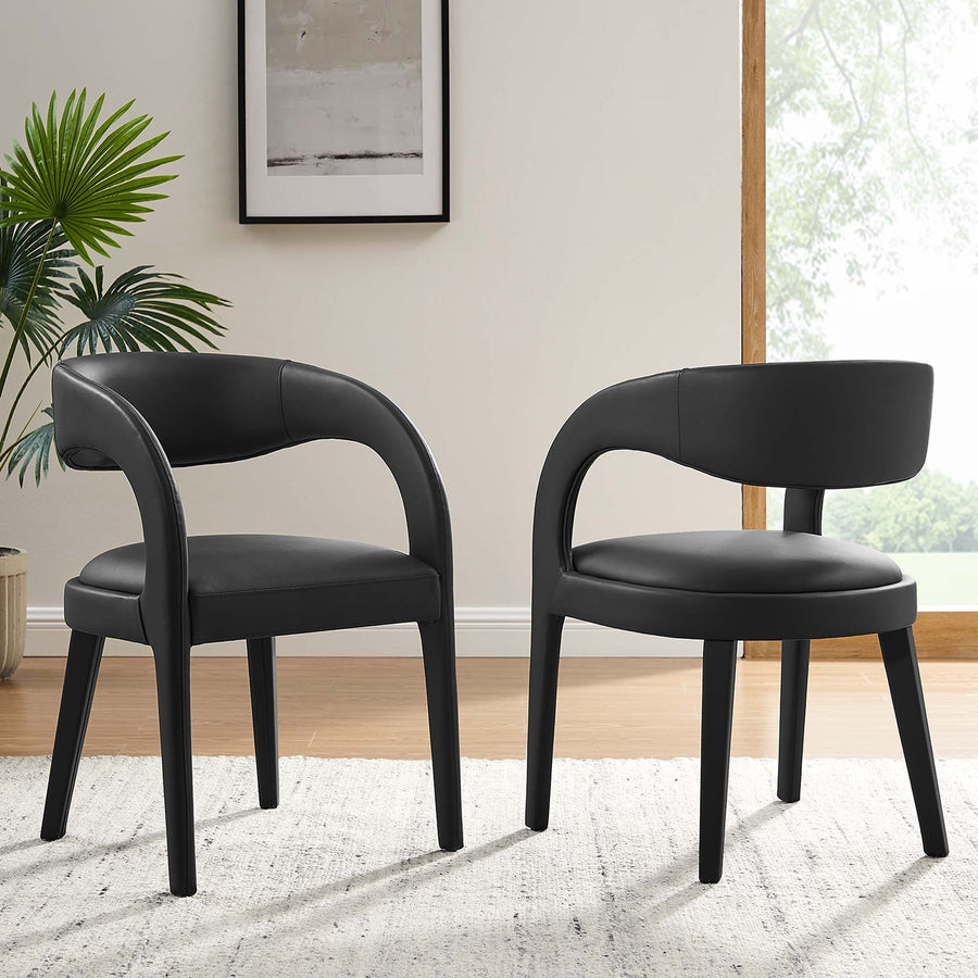 Iris Vegan Leather Dining Chair Set of 2 in Black Vinyl