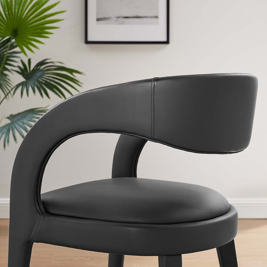 Iris Vegan Leather Dining Chair Set of 2 in Black Vinyl