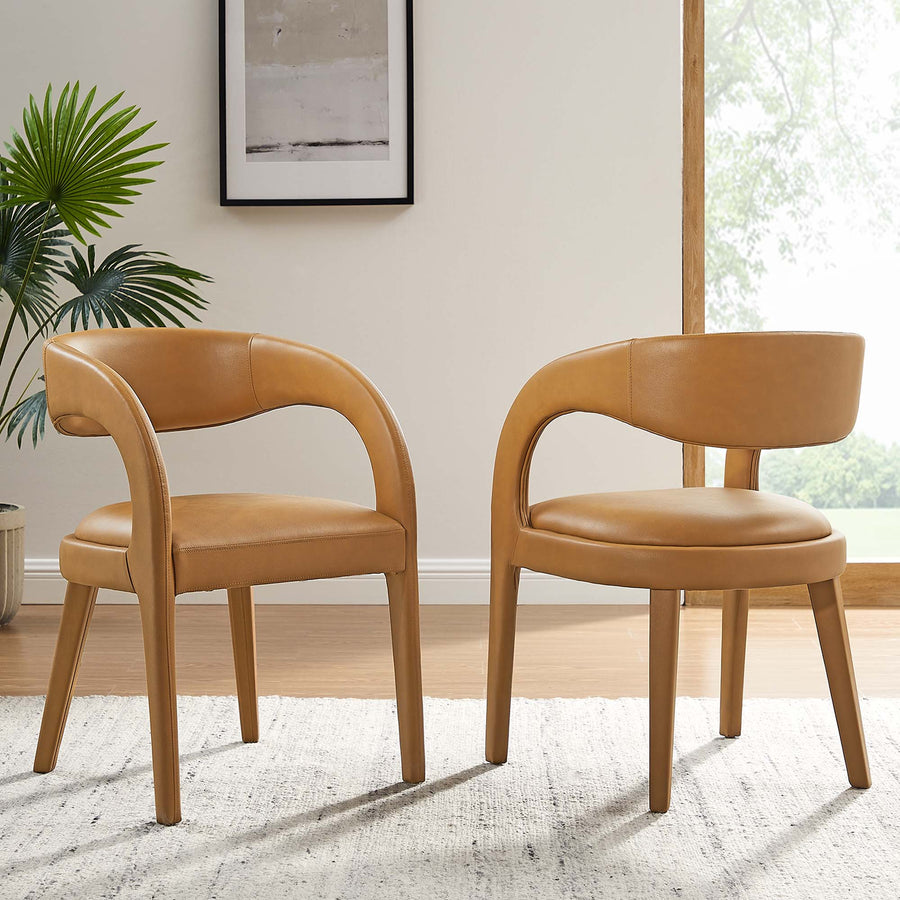 Iris Vegan Leather Dining Chair Set of 2 in Tan