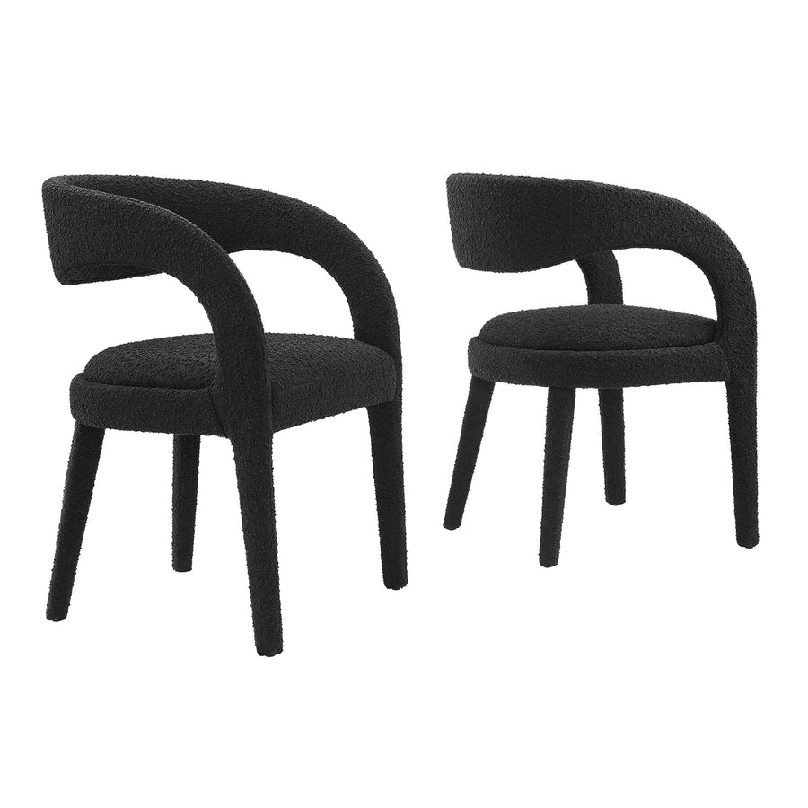 Iris Boucle Upholstered Dining Chair Set of 2 in Black