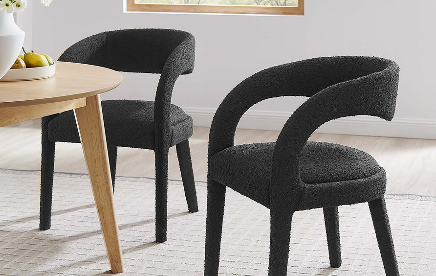 Iris Boucle Upholstered Dining Chair Set of 2 in Black