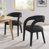 Iris Boucle Upholstered Dining Chair Set of 2 in Black