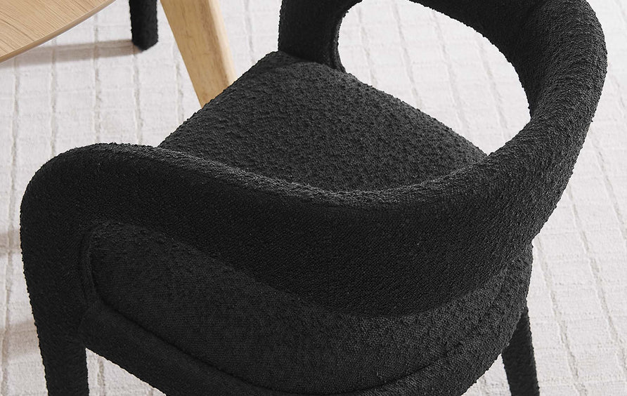 Iris Boucle Upholstered Dining Chair Set of 2 in Black