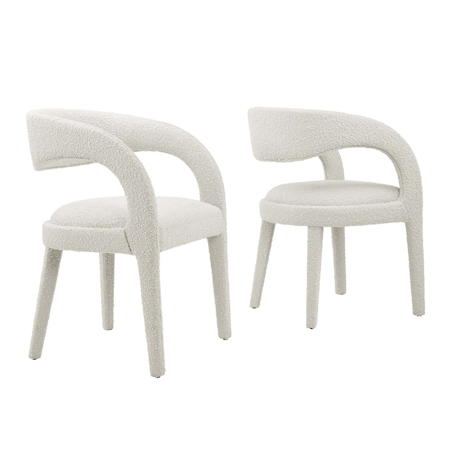 Iris Boucle Upholstered Dining Chair Set of 2 in Ivory