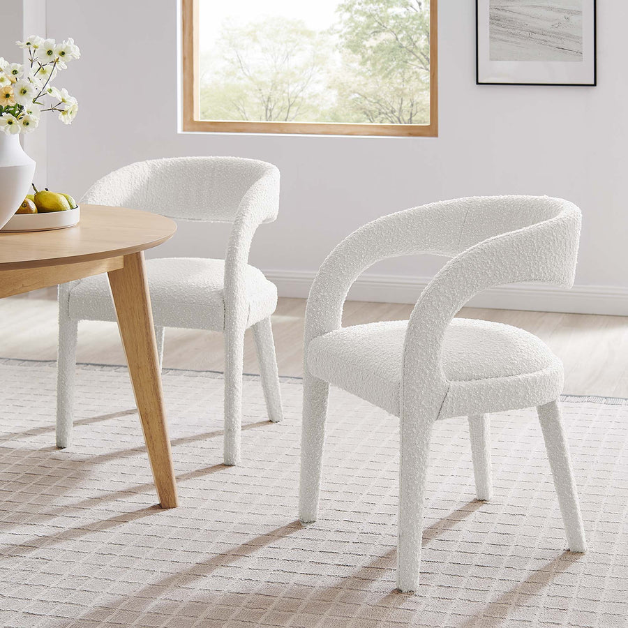 Iris Boucle Upholstered Dining Chair Set of 2 in Ivory