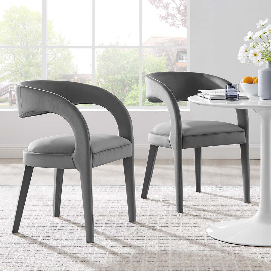 Iris Performance Velvet Dining Chair Set of 2 in Gray