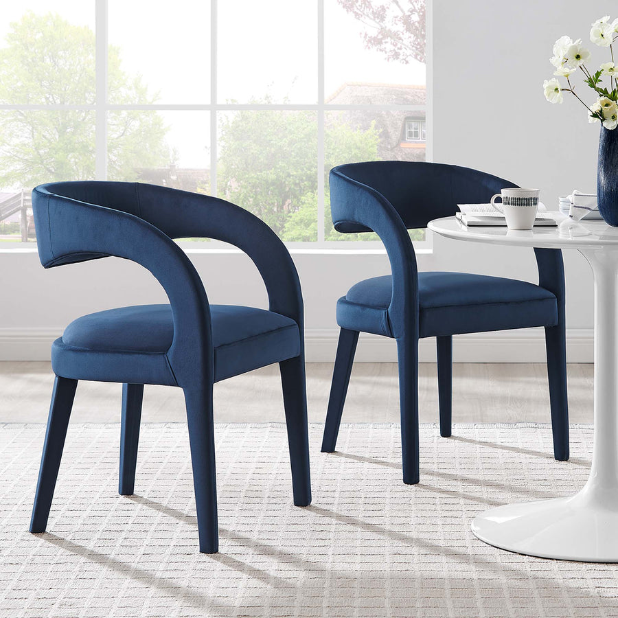 Iris Performance Velvet Dining Chair Set of 2 in Midnight Blue