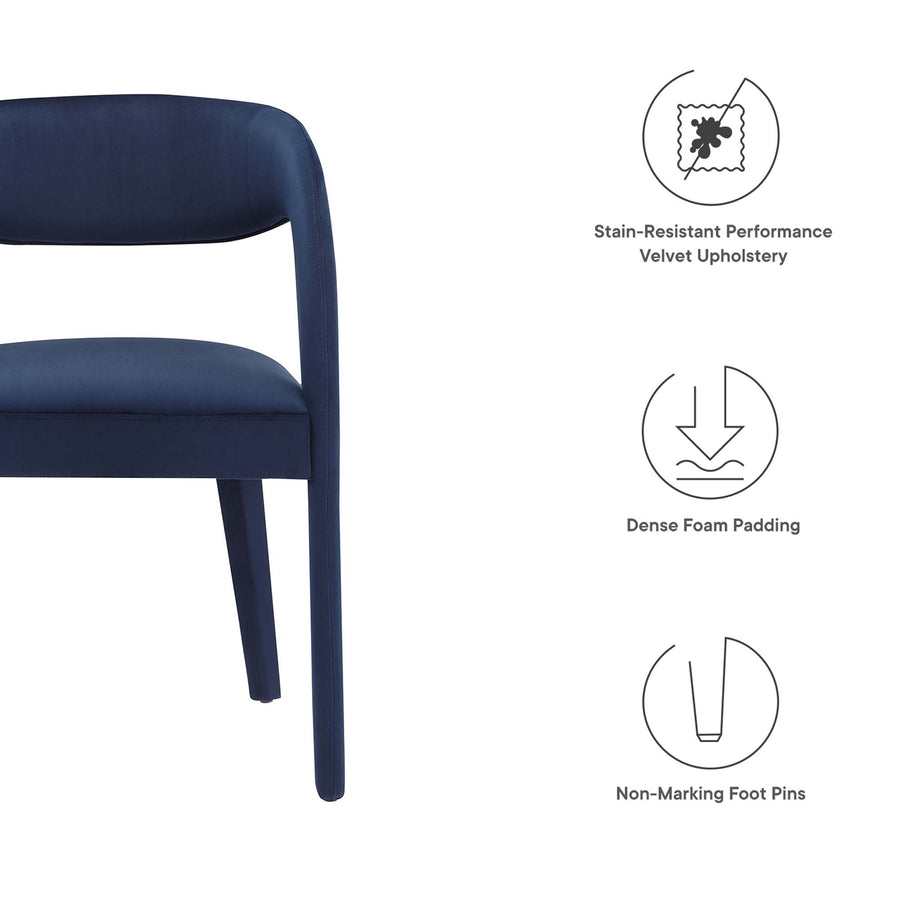 Iris Performance Velvet Dining Chair Set of 2 in Midnight Blue