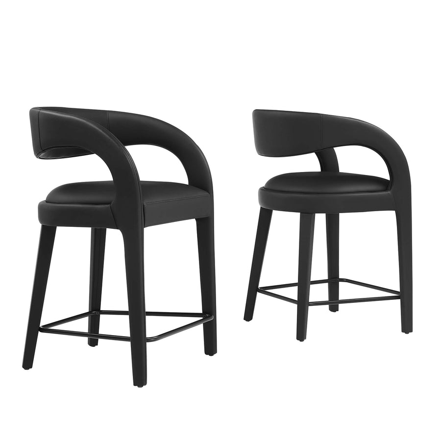 Iris Vegan Leather Counter Stool Set of 2 in Black Black