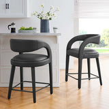 Iris Vegan Leather Counter Stool Set of 2 in Black Black