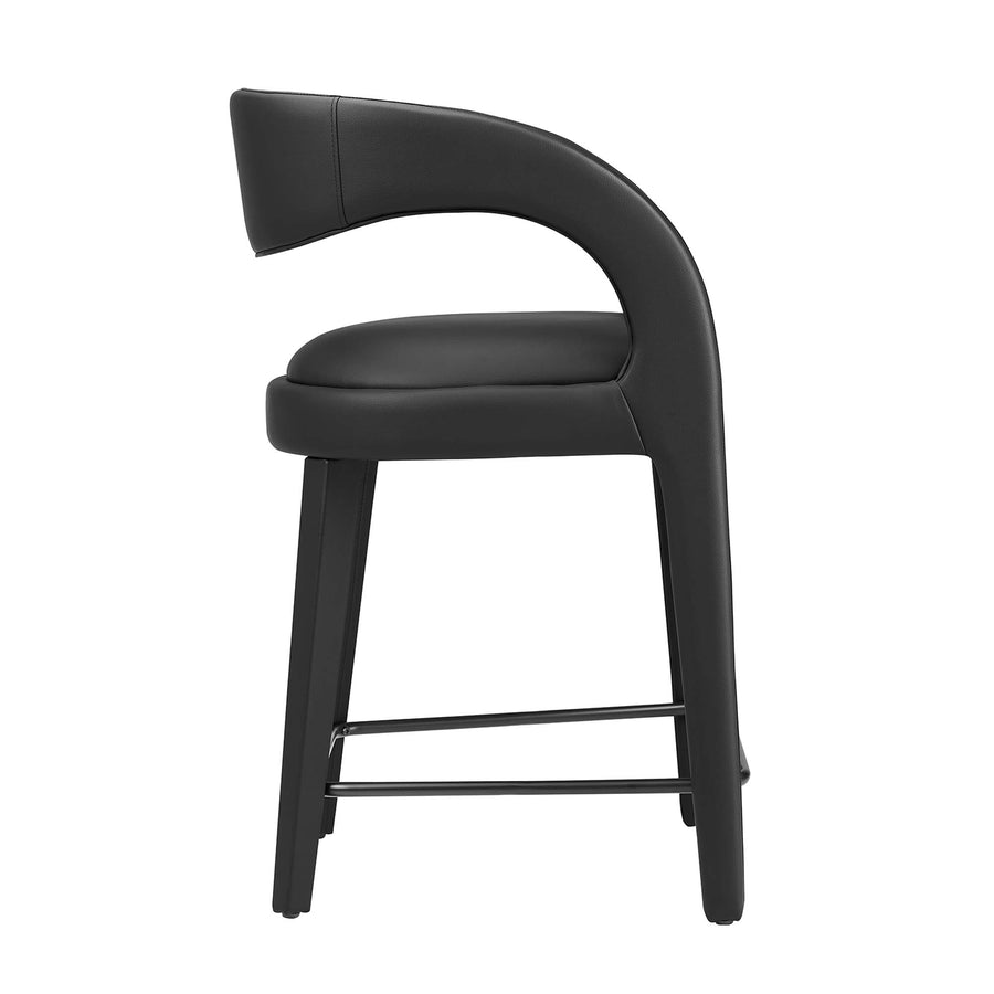 Iris Vegan Leather Counter Stool Set of 2 in Black Black