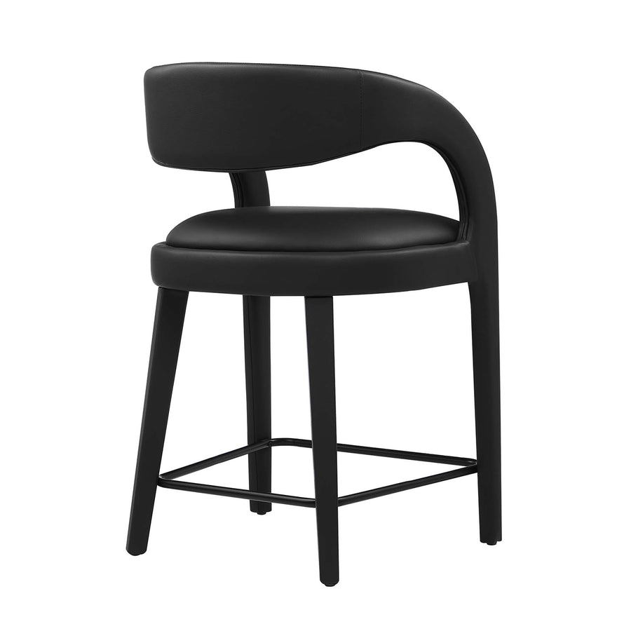 Iris Vegan Leather Counter Stool Set of 2 in Black Black
