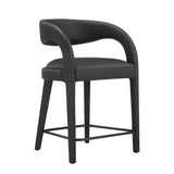 Iris Vegan Leather Counter Stool Set of 2 in Black Black