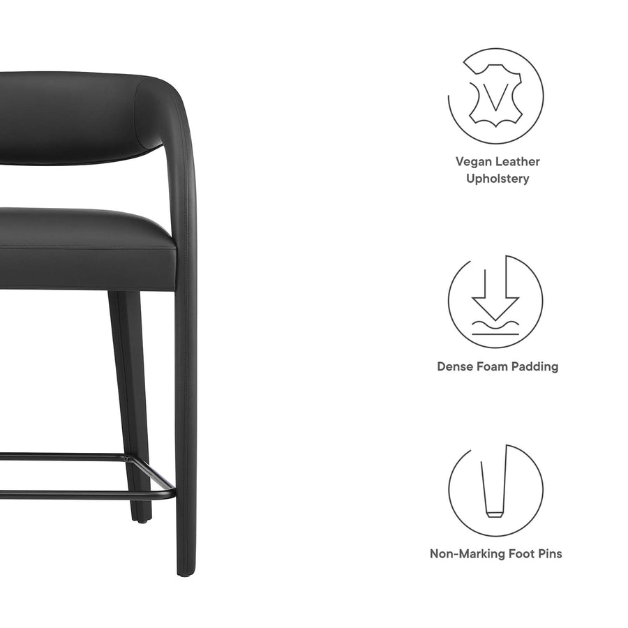 Iris Vegan Leather Counter Stool Set of 2 in Black Black