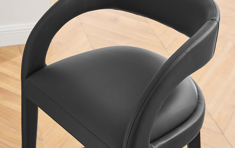 Iris Vegan Leather Counter Stool Set of 2 in Black Black