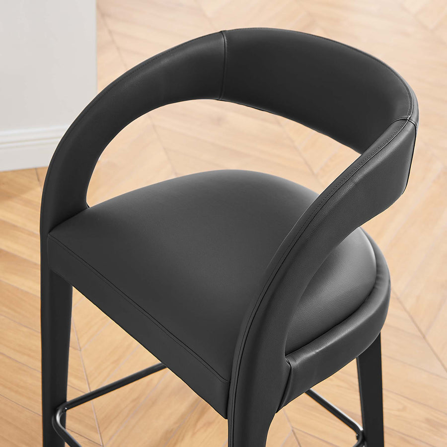 Iris Vegan Leather Counter Stool Set of 2 in Black Black