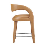 Iris Vegan Leather Counter Stool Set of 2 in Tan Silver