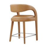 Iris Vegan Leather Counter Stool Set of 2 in Tan Silver