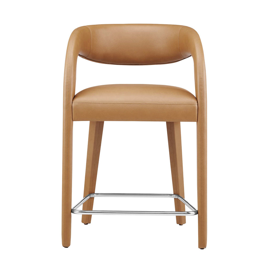 Iris Vegan Leather Counter Stool Set of 2 in Tan Silver