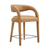 Iris Vegan Leather Counter Stool Set of 2 in Tan Silver