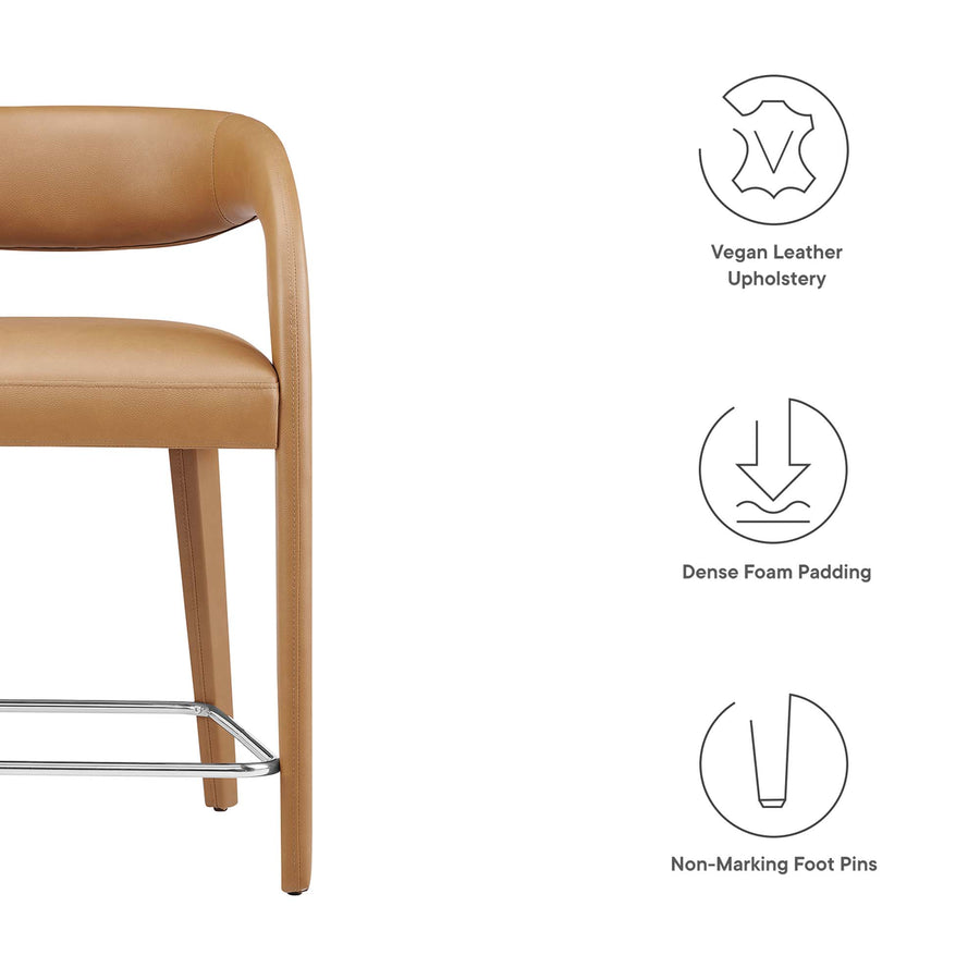 Iris Vegan Leather Counter Stool Set of 2 in Tan Silver