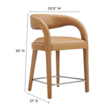 Iris Vegan Leather Counter Stool Set of 2 in Tan Silver