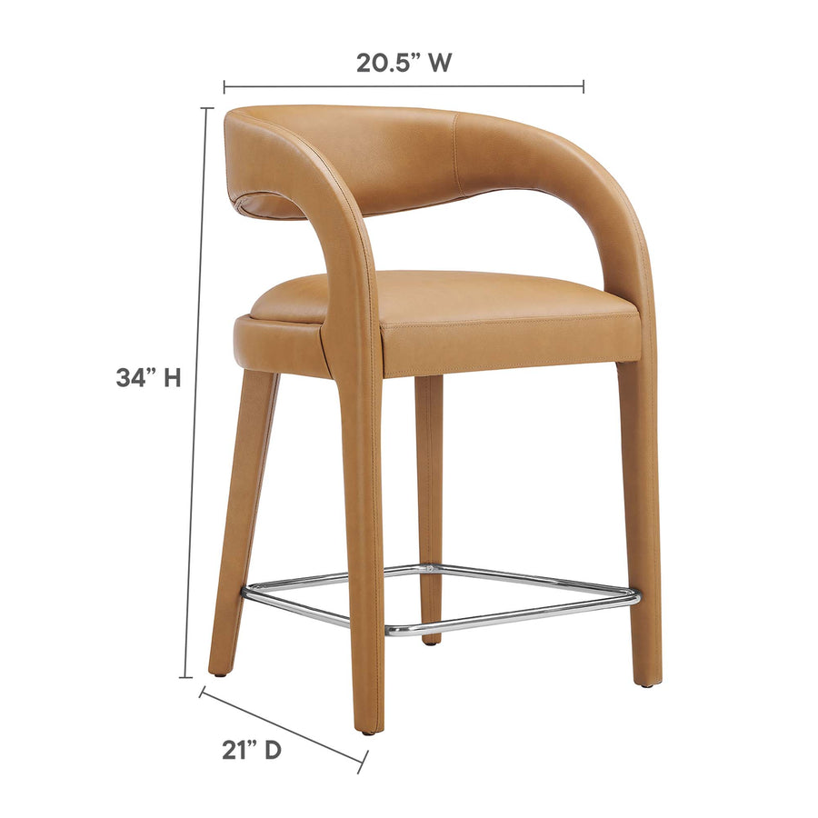 Iris Vegan Leather Counter Stool Set of 2 in Tan Silver