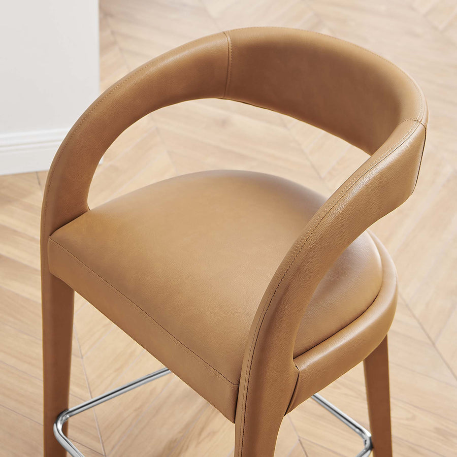 Iris Vegan Leather Counter Stool Set of 2 in Tan Silver