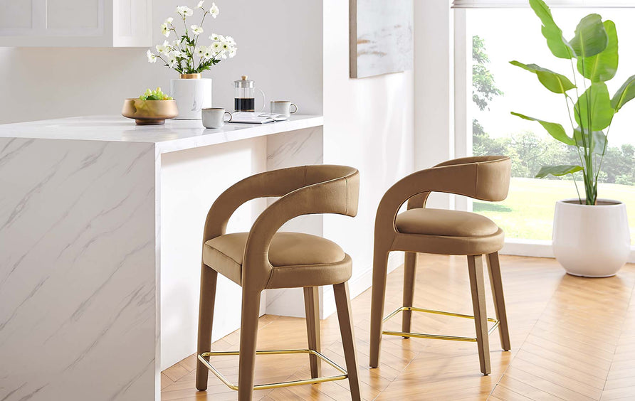 Iris Performance Velvet Counter Stool Set of 2 in Brown Gold