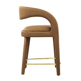 Iris Performance Velvet Counter Stool Set of 2 in Brown Gold