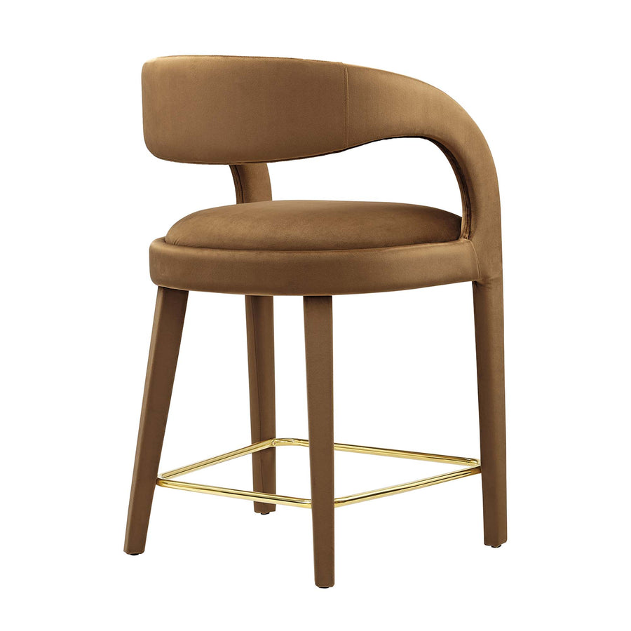 Iris Performance Velvet Counter Stool Set of 2 in Brown Gold