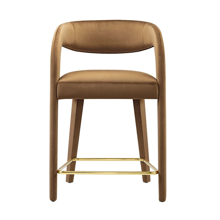 Iris Performance Velvet Counter Stool Set of 2 in Brown Gold