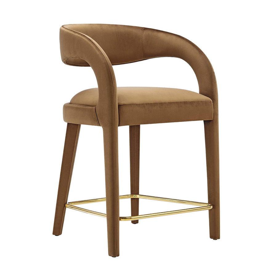 Iris Performance Velvet Counter Stool Set of 2 in Brown Gold