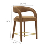 Iris Performance Velvet Counter Stool Set of 2 in Brown Gold