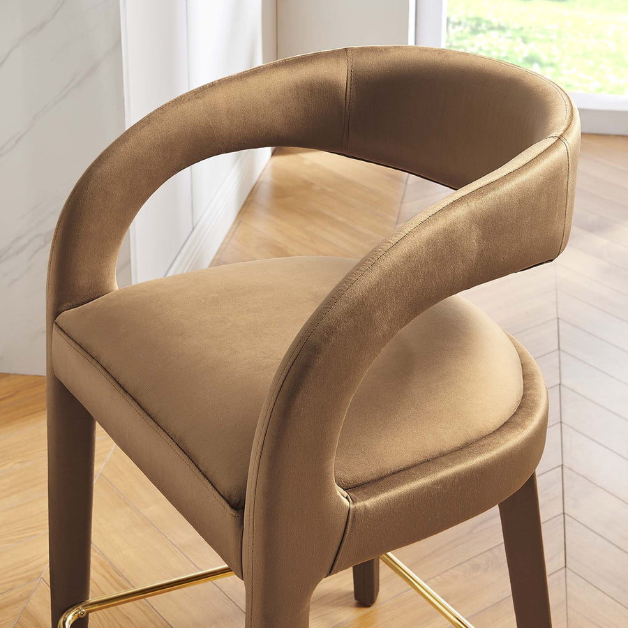 Iris Performance Velvet Counter Stool Set of 2 in Brown Gold