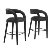 Iris Vegan Leather Bar Stool Set of 2 in Black Black