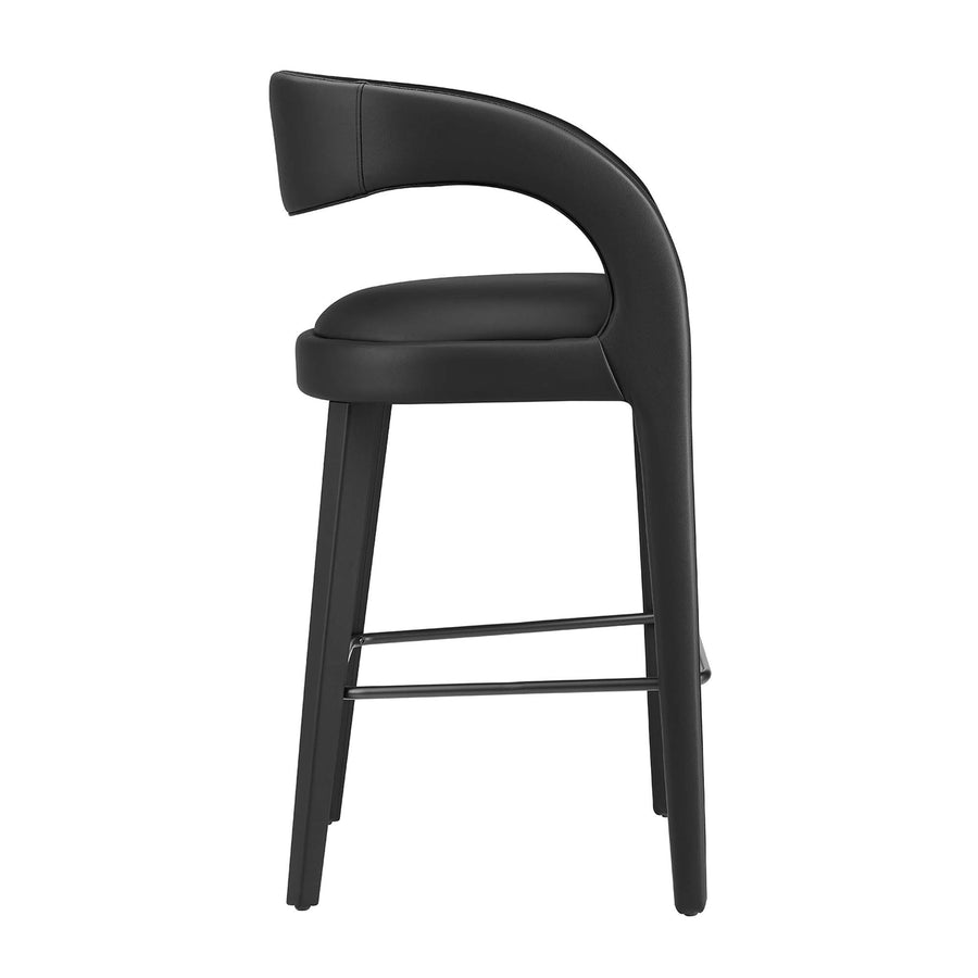Iris Vegan Leather Bar Stool Set of 2 in Black Black
