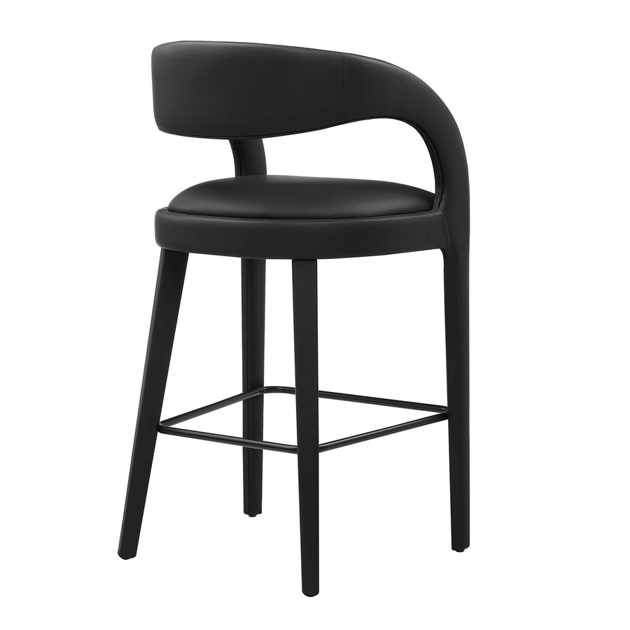 Iris Vegan Leather Bar Stool Set of 2 in Black Black