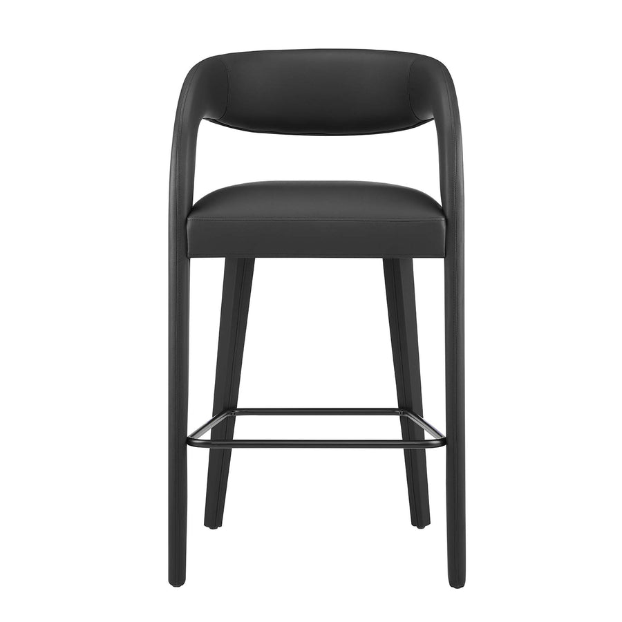 Iris Vegan Leather Bar Stool Set of 2 in Black Black